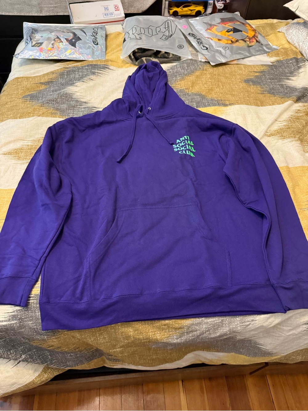 Anti Social Social Club Cancel The Game Purple Hoodie with Teal Logo Size XL